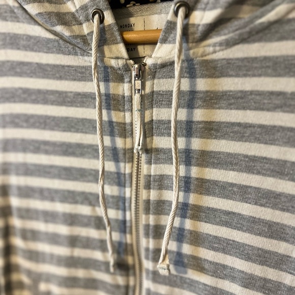 Anthropologie Saturday Sunday Size Small Striped Zip Up Ruffle Hoodie - Picture 3 of 10